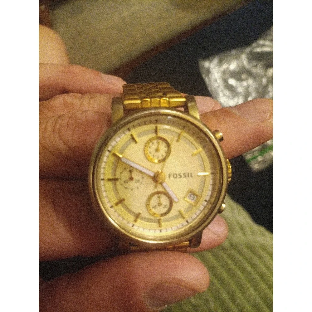 Lot of 2 Women's Fossil Watches Gold Chronograph ES2197 & Tortoise Shell ES2795